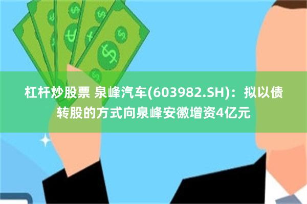 杠杆炒股票 泉峰汽车(603982.SH)：拟以债转股的方式向泉峰安徽增资4亿元