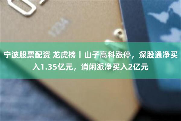 宁波股票配资 龙虎榜丨山子高科涨停，深股通净买入1.35亿元，消闲派净买入2亿元